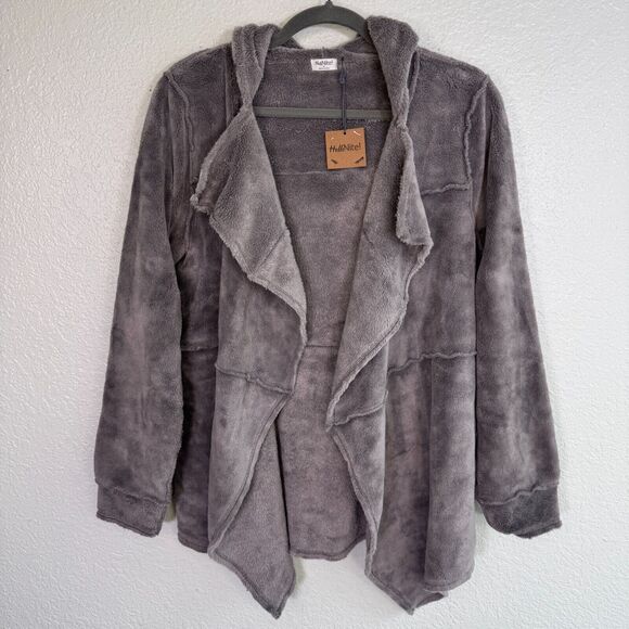 Hello Nite Cardigan Womens Extra Small Fleece Sweater Jacket Soft Cozy Grey NEW - Picture 1 of 11